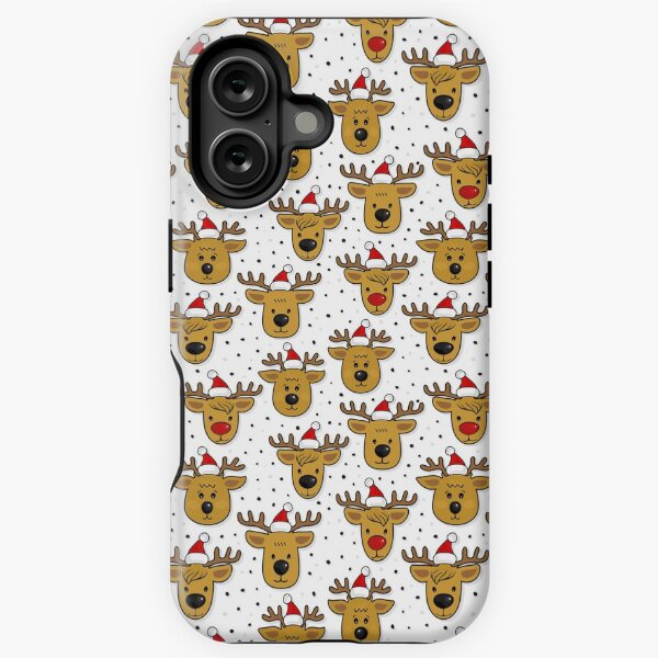 Item preview, reindeer in Santa Claus hats seamless pattern on white designed and sold by demonique.