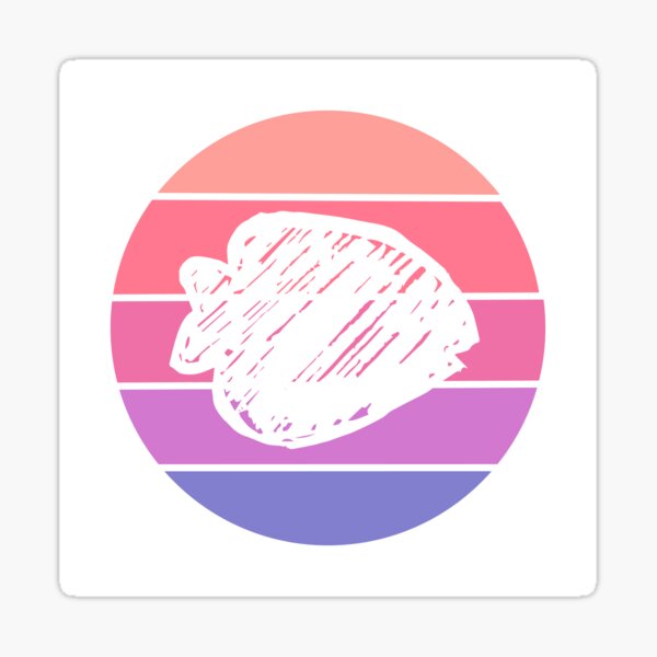 Vector Illustration of Cute Fish Animal with Circle Sunset of Red, Pink, and Violet Color. Graphic Design for Shirt, Sticker, Mug, Phone Covers and more. Sticker