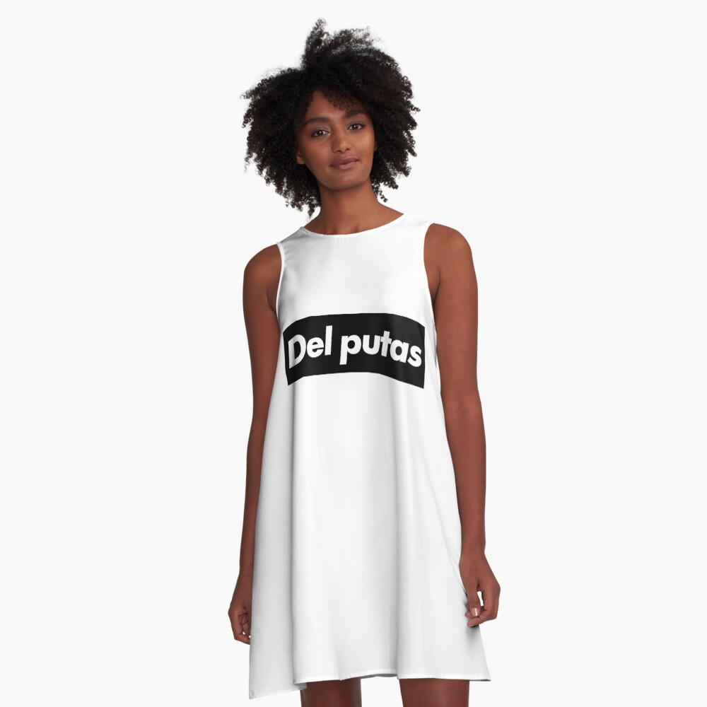 Vestido acampanado con la obra «Del putas (negro)» de davidwidam | Redbubble