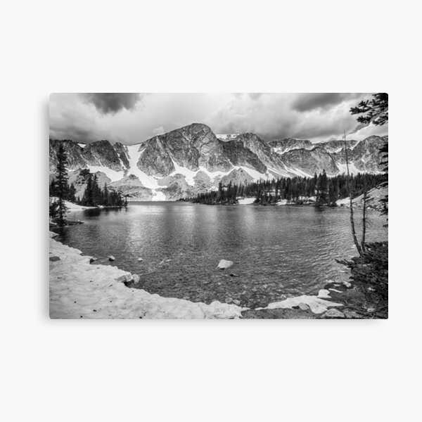 Medicine Bow Lake View in Black and White Canvas Print