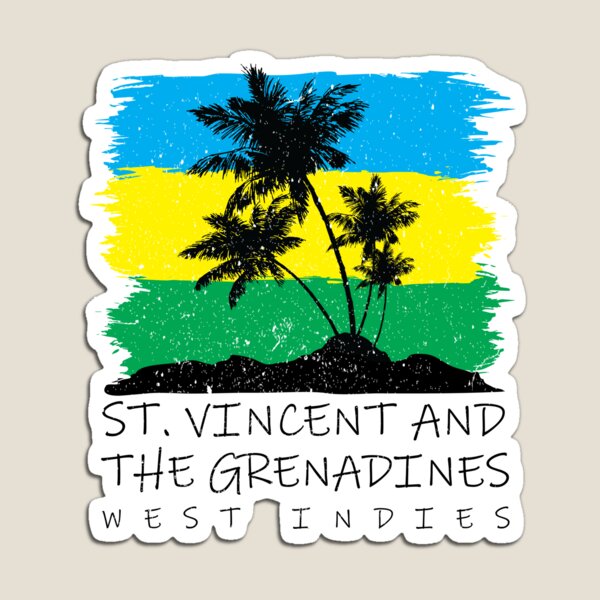 Aperçu de l'œuvre Couleurs nationales de Saint-Vincent-et-les Grenadines sur fond de silhouette de palmier créée et vendue par IdentiTee Studios.