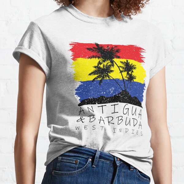 Antigua and Barbuda National Colours in Background of Palm silhouette Classic T-Shirt