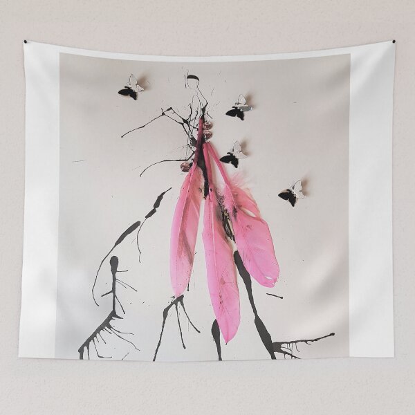 Item preview, Pink feathers and black butterflies model designed and sold by navitalidesign.