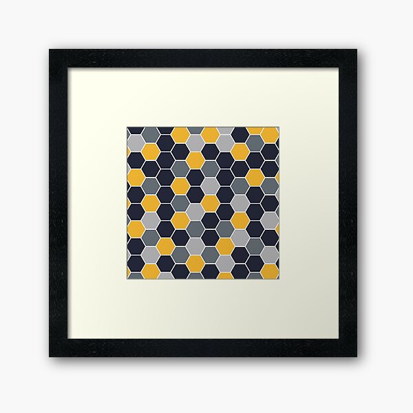 Yellow and Gray Hexagon Framed Art Print
