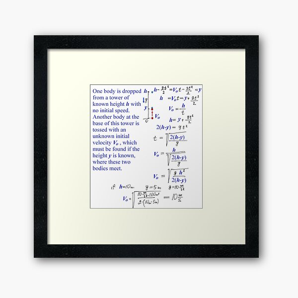 Physics Problem #Physics #Problem #PhysicsProblem One body is dropped from a tower of known height h with no initial speed Framed Art Print