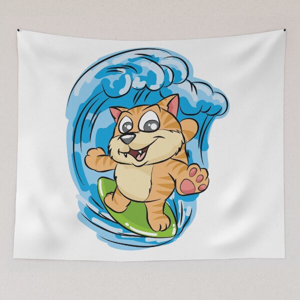 Item preview, SURFING KITTY Cat Wave Surfboard Cartoon Comic designed and sold by Moonpie90.