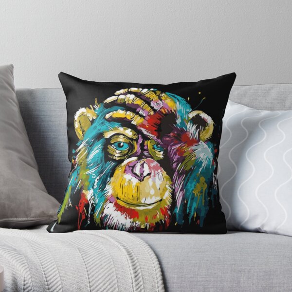 Illustration Monkey Watercolor Throw Pillow