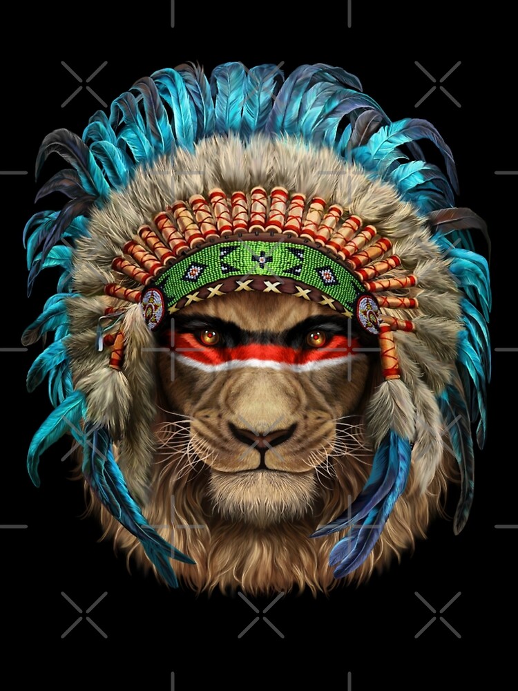 Alpha Lion In Native Indian Headdress, T-Shirt Alpha Lion In Native Indian Headdress, T-Shirt