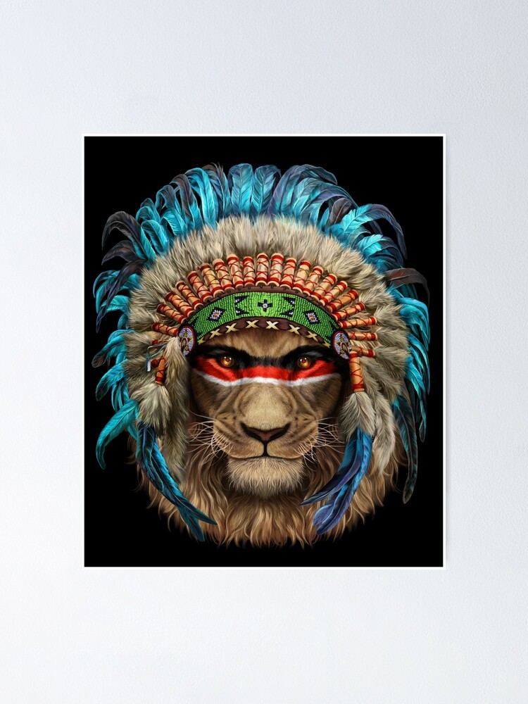 Alpha Lion In Native Indian Headdress, T-Shirt Alpha Lion In Native Indian Headdress, T-Shirt