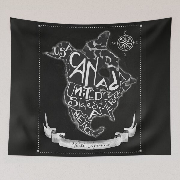Item preview, North American map, chalkboard art, travel, black, white designed and sold by Glimmersmith.
