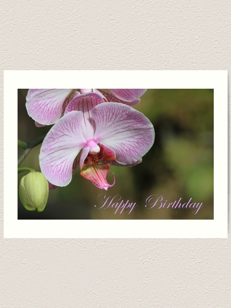 Impression Artistique Carte D Orchidee De Joyeux Anniversaire Par Tenia115 Redbubble