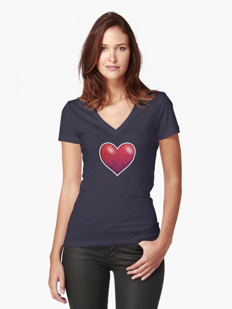 Thumbnail 1 of 3, Fitted V-Neck T-Shirt, Heart of Pixels designed and sold by Rumblecade.