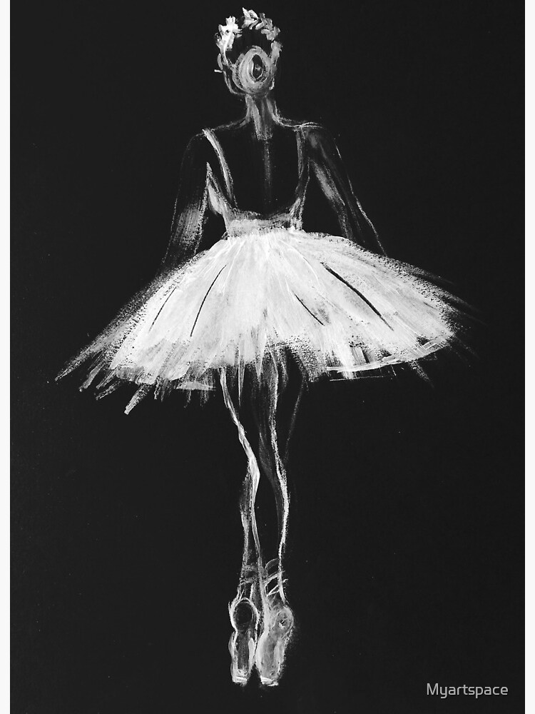 Ballerina black white, pastel on black paper Art Print
