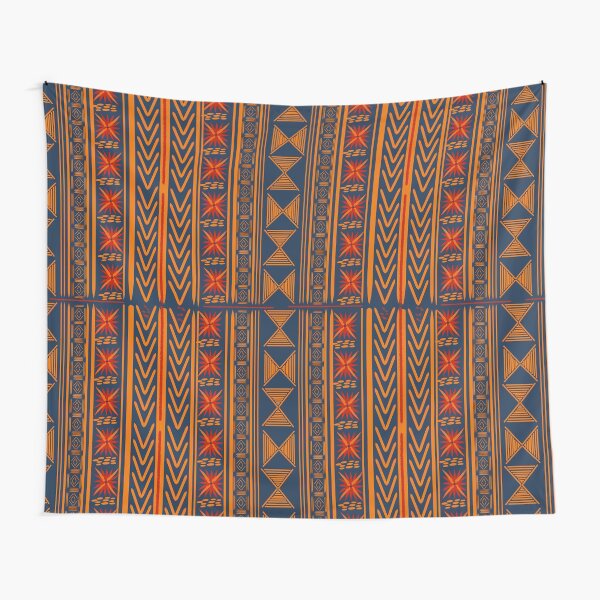 Boho Mudcloth (Blue, Gold, Persimmon) Tapestry