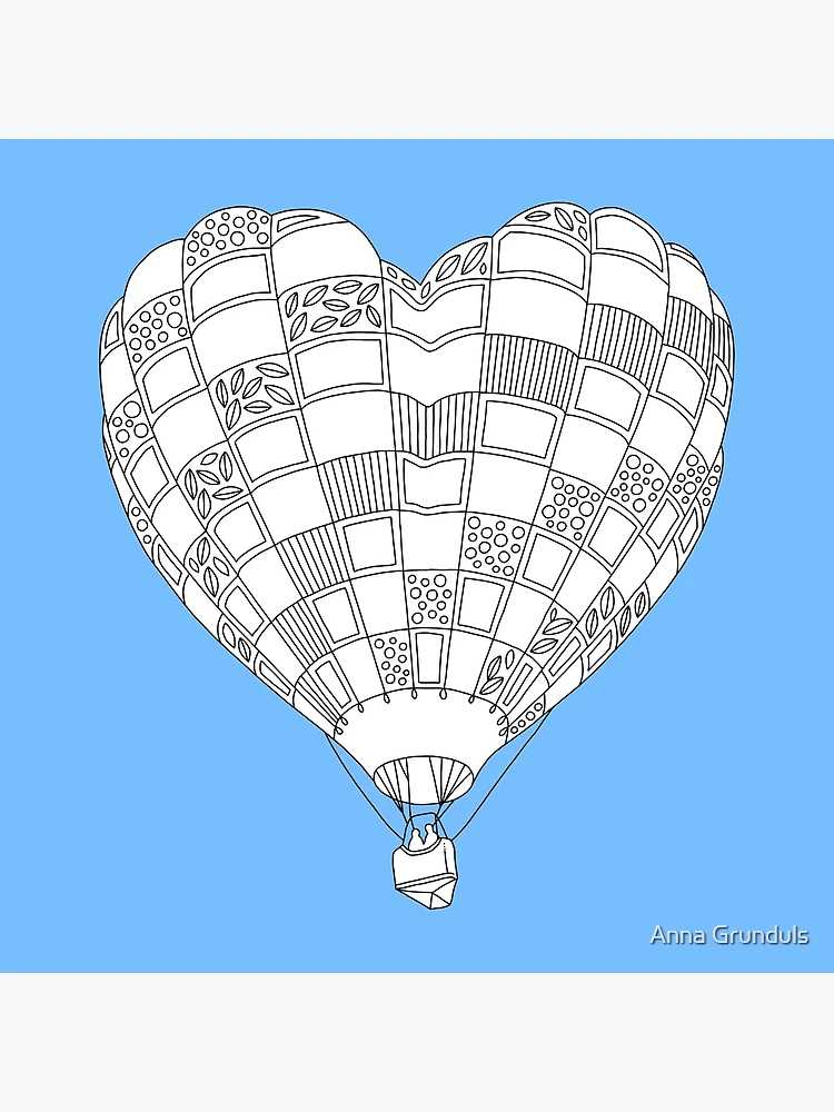 Heart Hot Air Balloon, Adult Coloring Illustration Greeting Card