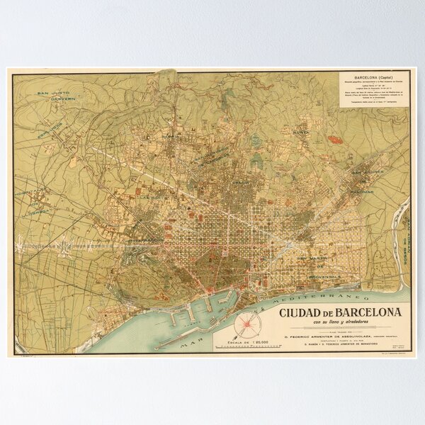 Item preview, Vintage Map of Barcelona Spain (1919) designed and sold by BravuraMedia.
