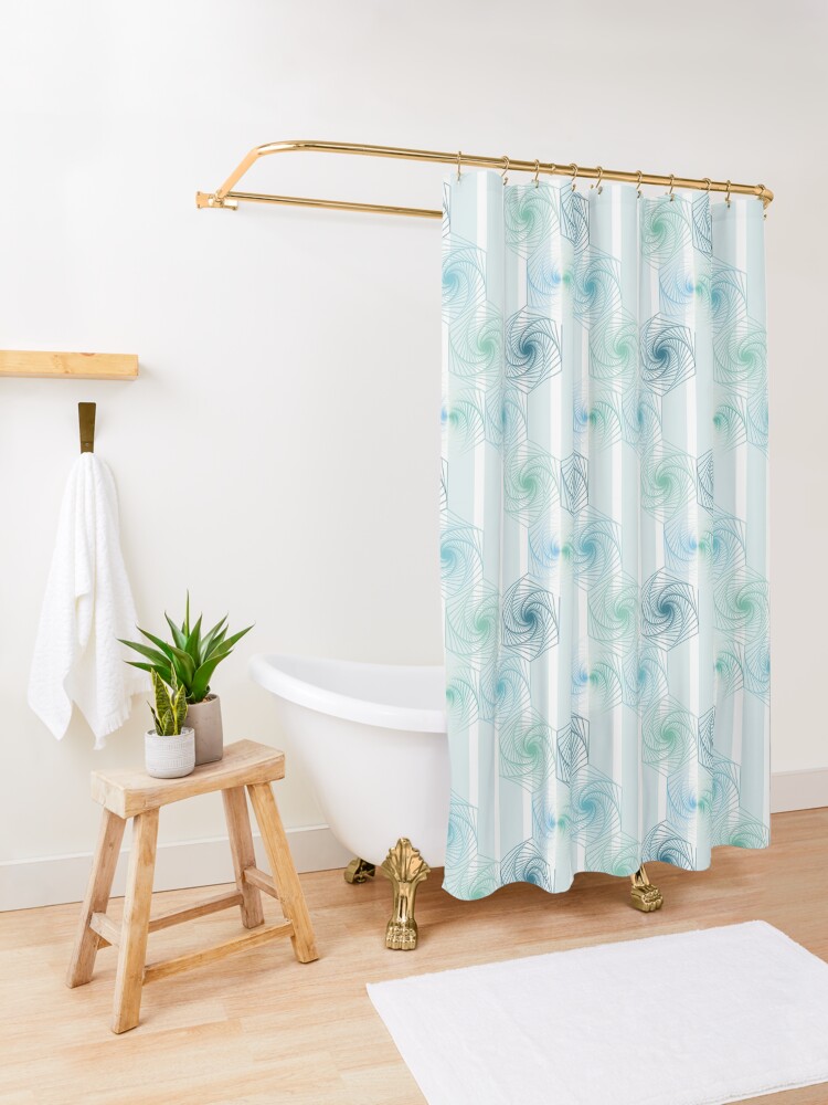 Alternate view of Futuristic gentle hexagons in mint Shower Curtain