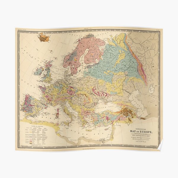 Vintage Geological Map of Europe (1856) Poster