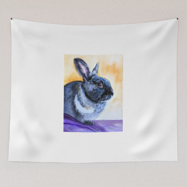 Item preview, Watercolour portrait of Ebony, our black rabbit designed and sold by Double Dutch Designs.