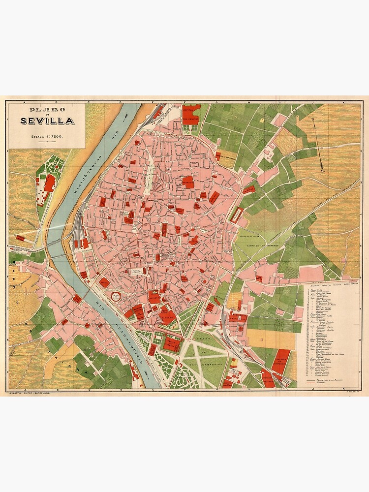 Vintage Map of Seville Spain (1918) by BravuraMedia