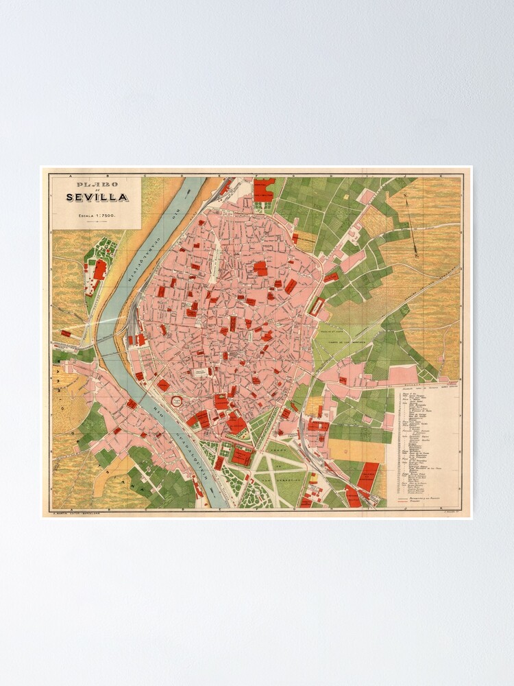 Vintage Karte Von Sevilla Spanien 1918 Poster Von Bravuramedia Redbubble