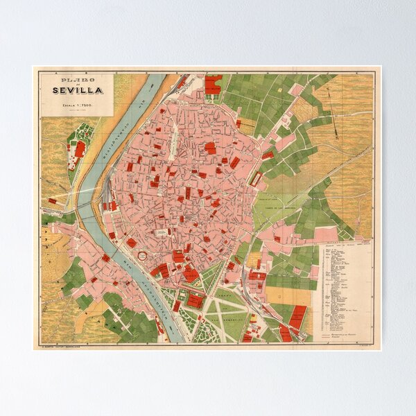 Item preview, Vintage Map of Seville Spain (1918) designed and sold by BravuraMedia.