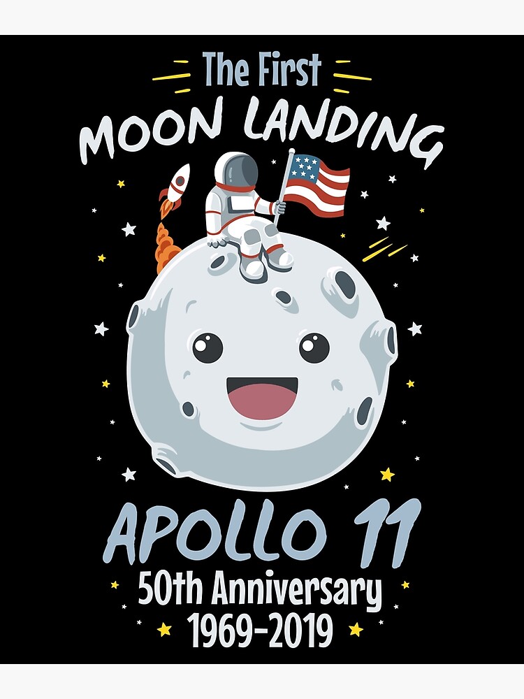Disover Apollo 11 Lunar Landing 50th Anniversary Cartoon Moon Premium Matte Vertical Poster