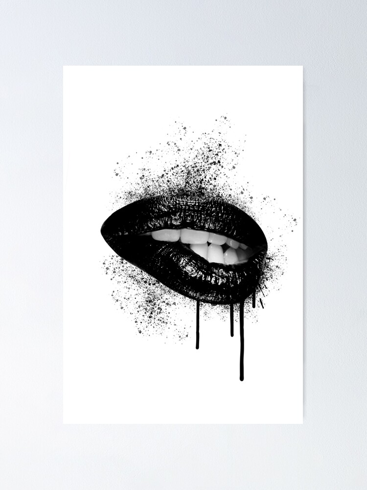 Grey Scale Drip Lips Makeup Lipstick Retro Paint Wall Art Sticker