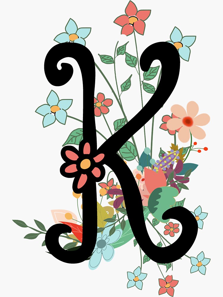 "K Monogram Letter Initial Flowers" Sticker for Sale by Sid3walkArt2