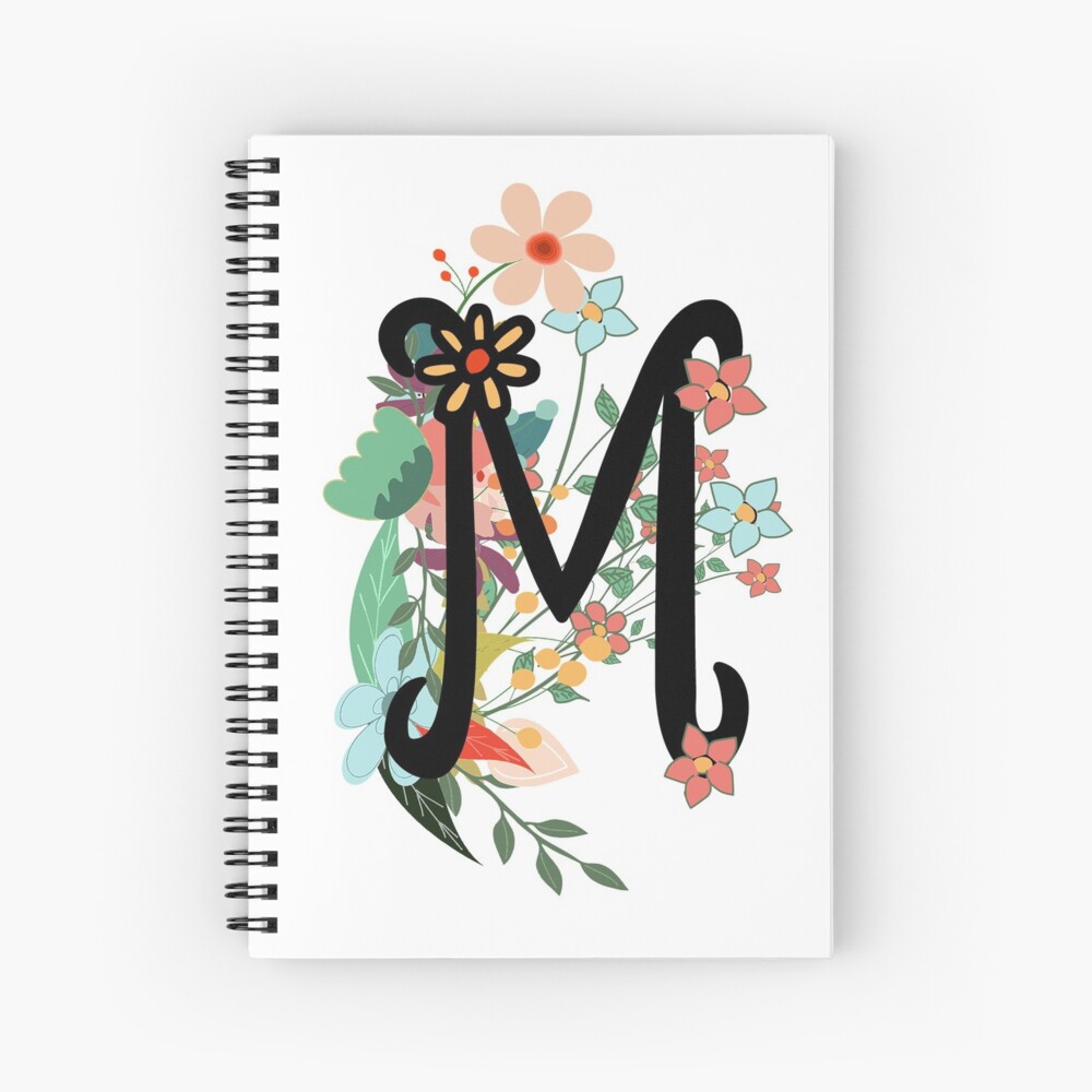 M: Monogram Initial M Notebook, Graffiti & White Brick Wall 8.5 x 11