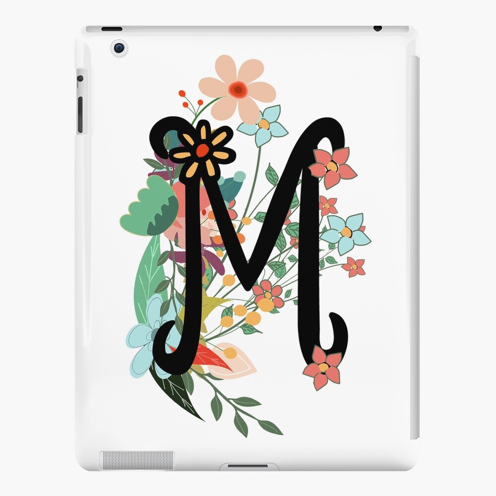 3dRose Floral Letter M Monogram - Black and White Stripes and Flowers  initial - Mouse Pad, 8 by 8-inch (mp_311499_1) 