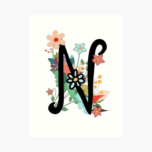 M' Initial Monogram with Watercolor Flowers by Design Harvest Fine Art Paper Print ( Education > Alphabet > Letter M art) - 24x16x.25
