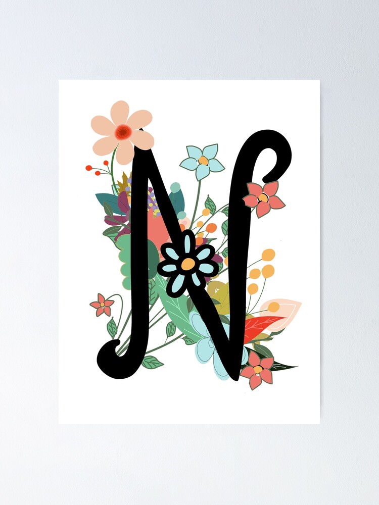 Elegante lettre florale noire et blanche E monogramme floral dessin d
