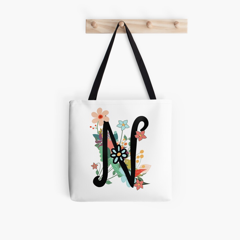 Floral Name Design, Personalized Tote Bag – Initial Outfitters