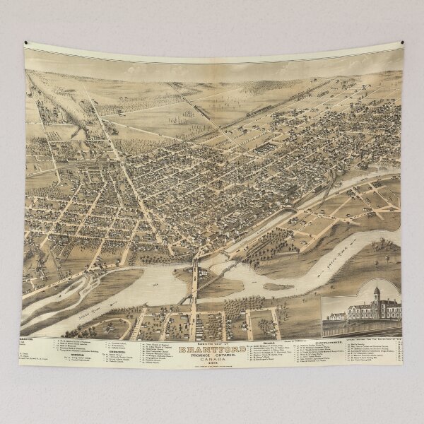 Item preview, Vintage Pictorial Map of Brantford Canada (1875) designed and sold by BravuraMedia.