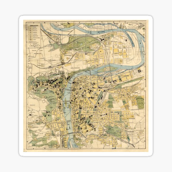 Aperçu de l'œuvre Carte ancienne de Prague en République tchèque (1905) créée et vendue par BravuraMedia.