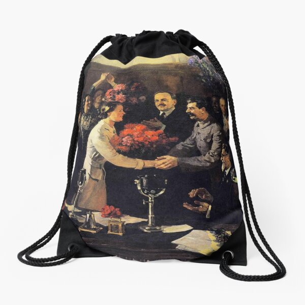 A political poster, the Soviet Union, Stalin, the leadership of the Soviet Union, the people, applause Drawstring Bag