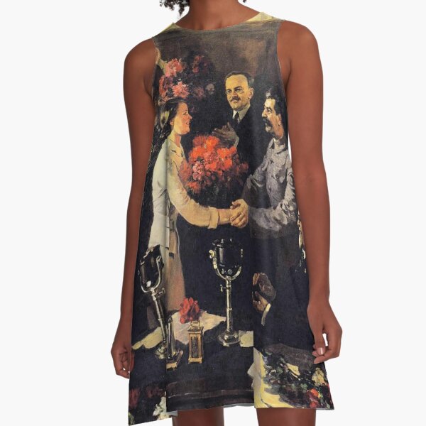 A political poster, the Soviet Union, Stalin, the leadership of the Soviet Union, the people, applause A-Line Dress