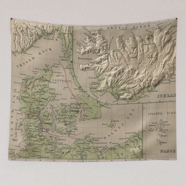 Item preview, Vintage Iceland and Denmark Physical Map (1880) designed and sold by BravuraMedia.