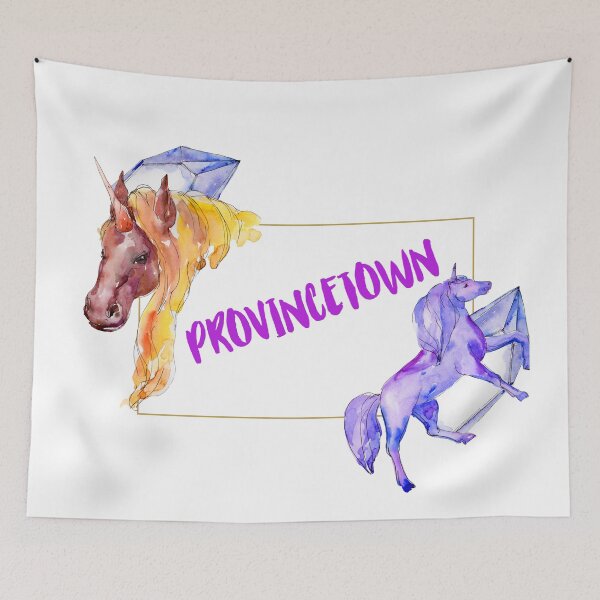 Aperçu de l'œuvre Provincetown pourpre avec des licornes à l'aquarelle créée et vendue par WigOutlet.