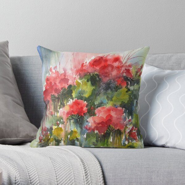 Red Geraniums Throw Pillow
