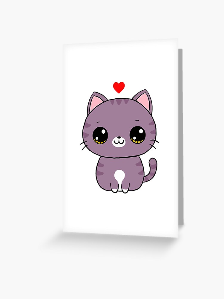 Cute Kawaii Happy Cat Stickers - Purple Greeting Card for Sale by  CuteFrogCreates