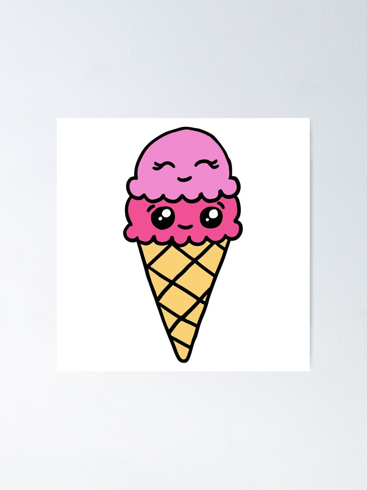 Cute Kawaii Ice Cream Strawberry & Boysenberry Hand Drawn