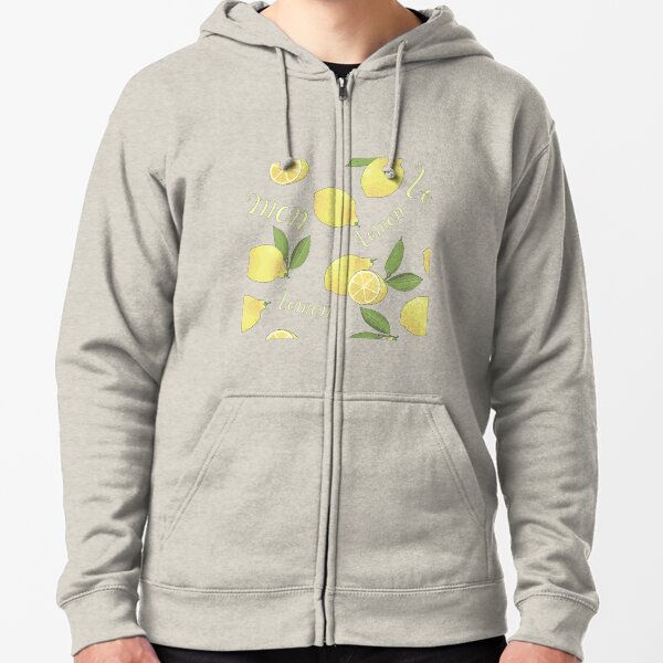 seamless pattern with tasty ripe lemons green leaves and lettering Zipped Hoodie