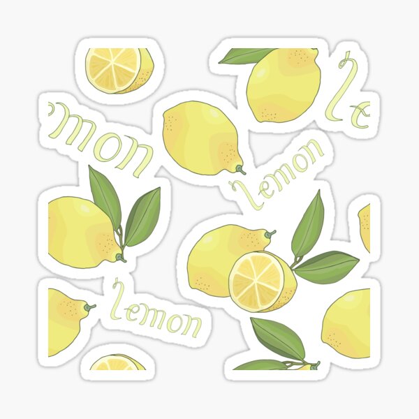 seamless pattern with tasty ripe lemons green leaves and lettering Sticker
