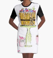Watercolor Charlotte French Dessert With Coffee Graphic T-Shirt Dress