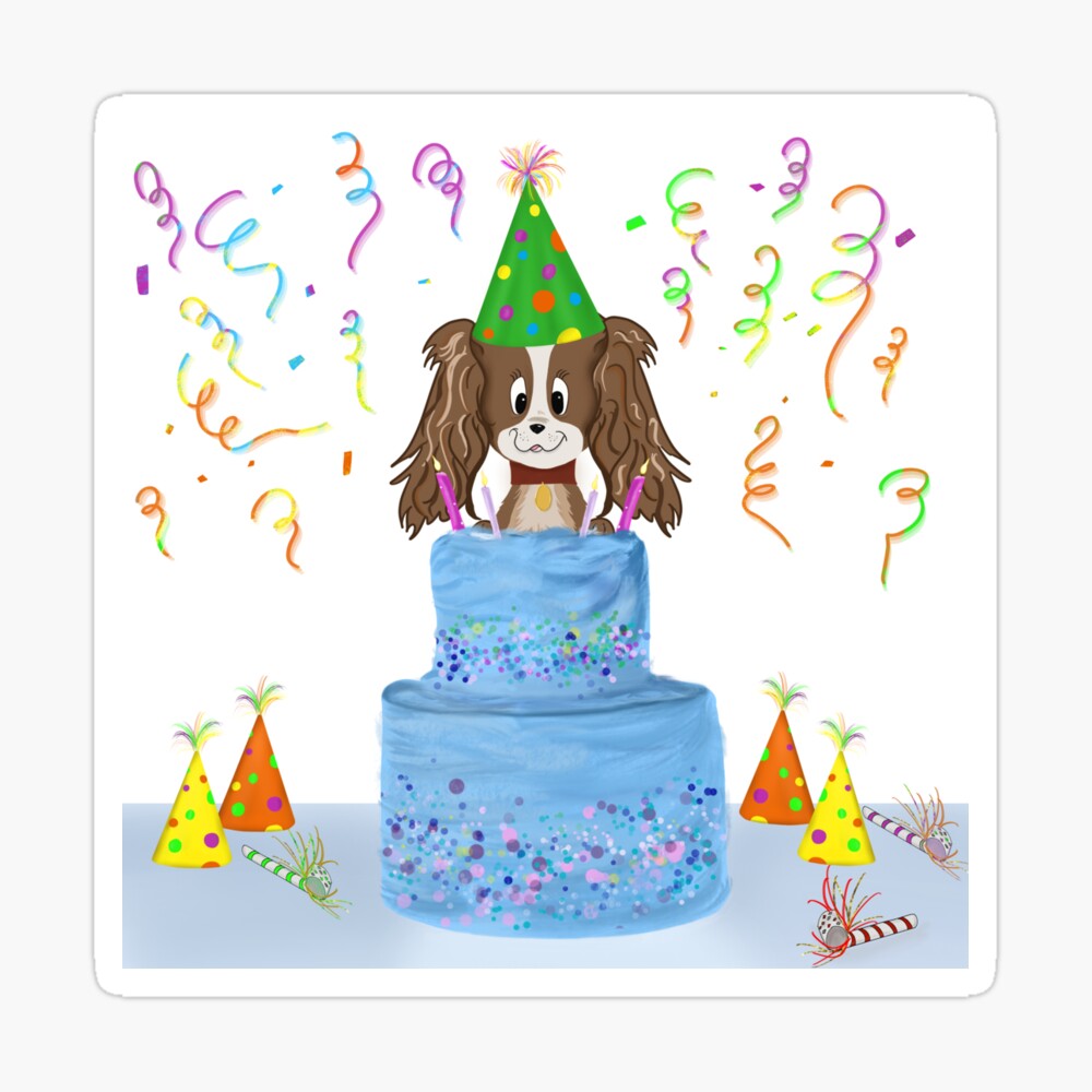 Impression Sur Toile Joyeux Anniversaire Cavalier King Charles Spaniel Avec Un Gateau Par Daphsam Redbubble