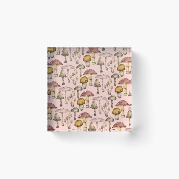 Pink Mushroom Pattern Acrylic Block