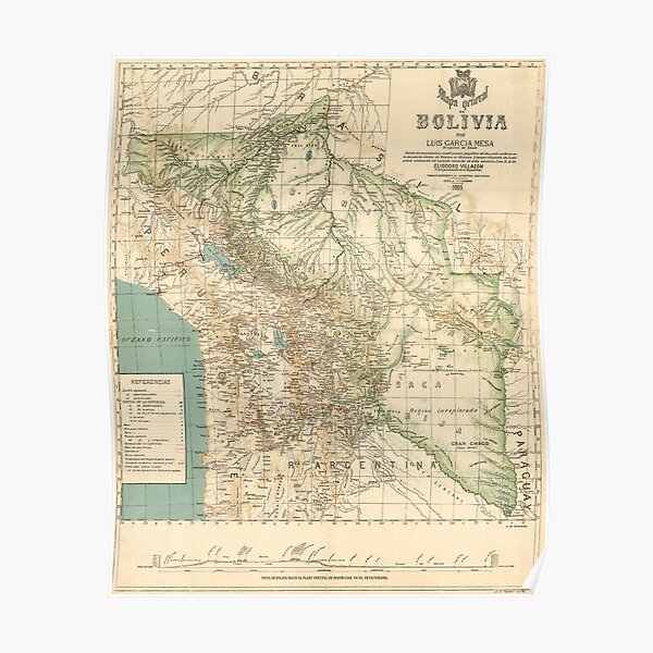 Vintage Map of Bolivia (1905) Poster