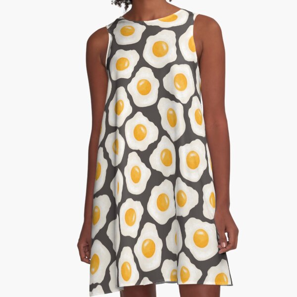 Fried Eggs on Dark Grey A-Line Dress